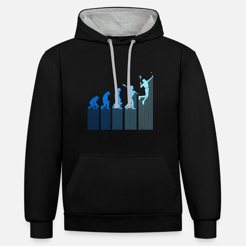 Badmintonspieler Evolution Affe Mensch Entwicklung - Kontrast-Hoodie - Schwarz/Grau meliert