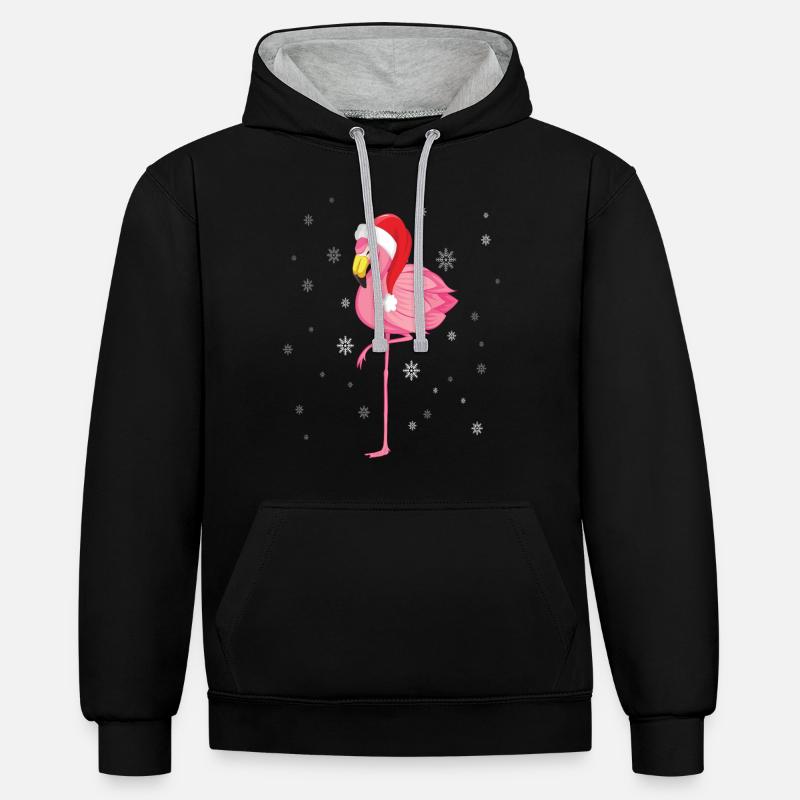 Flamant rose de Noël - Sweat à capuche contrasté - noir/gris chiné