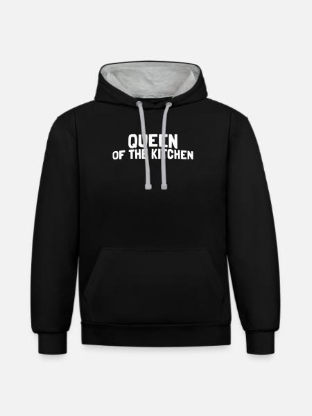 Queen of the Kitchen - Kontrast-Hoodie - Schwarz/Grau meliert