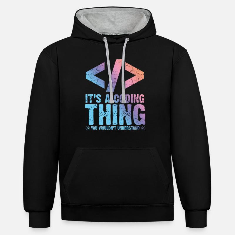 Programmierer - Kontrast-Hoodie - Schwarz/Grau meliert