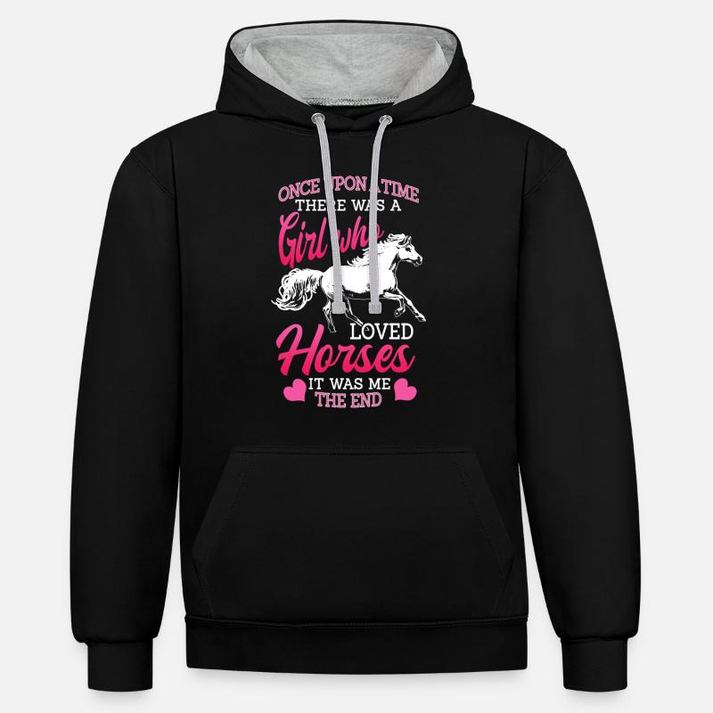 Cheval, chevaux, filles et chevaux - Sweat à capuche contrasté - noir/gris chiné