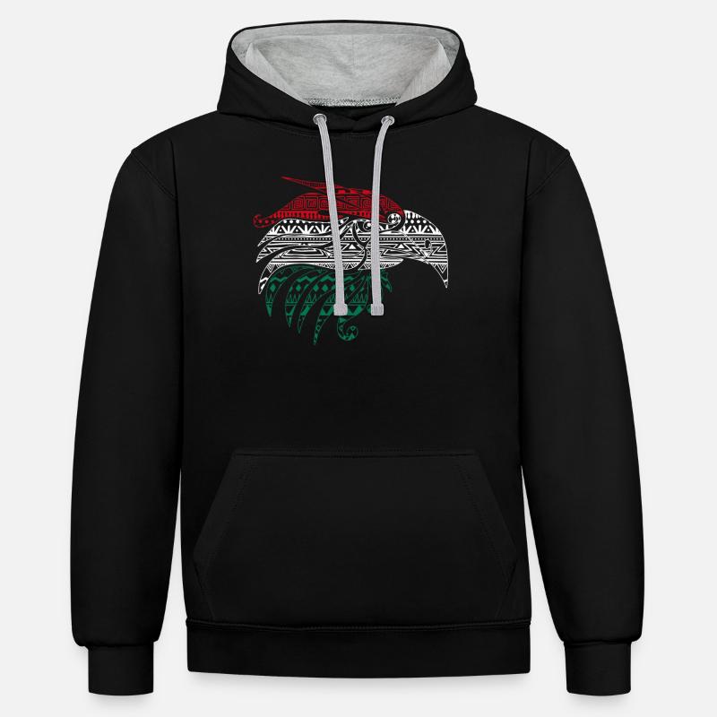 Mexican Eagle Aztec style, - Contrast hoodie - black/heather grey