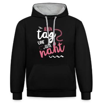Jeden Tag eine gute Naht - Kontrast-Hoodie - Schwarz/Grau meliert - Vorne - Anna (173cm) & Nico (186cm)