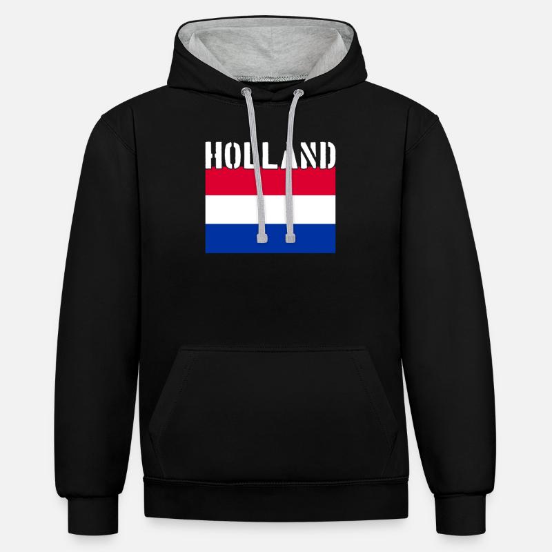 Hollande Pays-Bas Drapeau - Sweat à capuche contrasté - noir/gris chiné