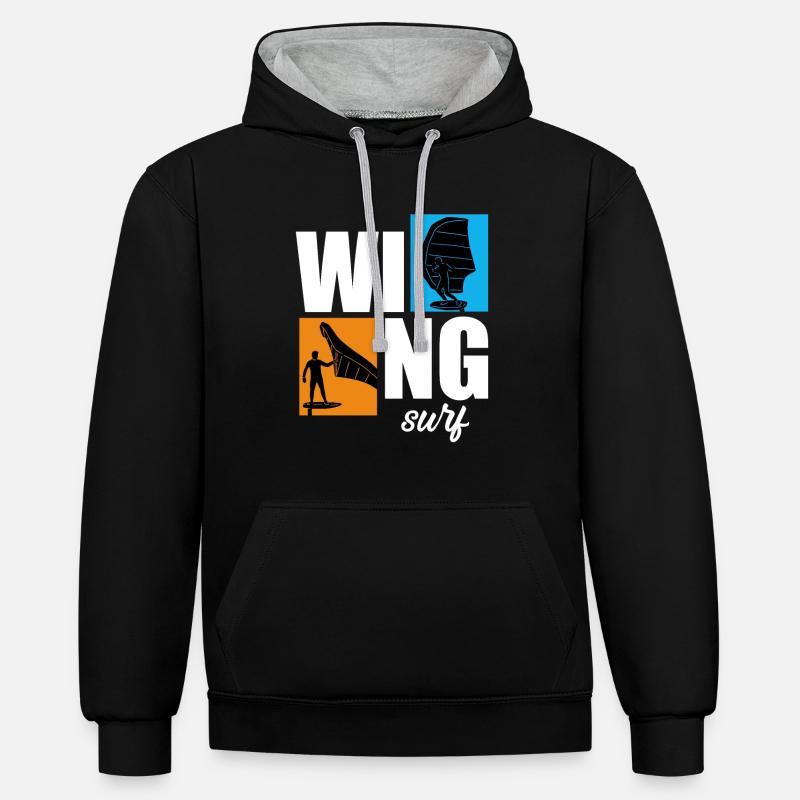 Wing Surf Wingfoil Wingsurf Rétro - Sweat à capuche contrasté - noir/gris chiné
