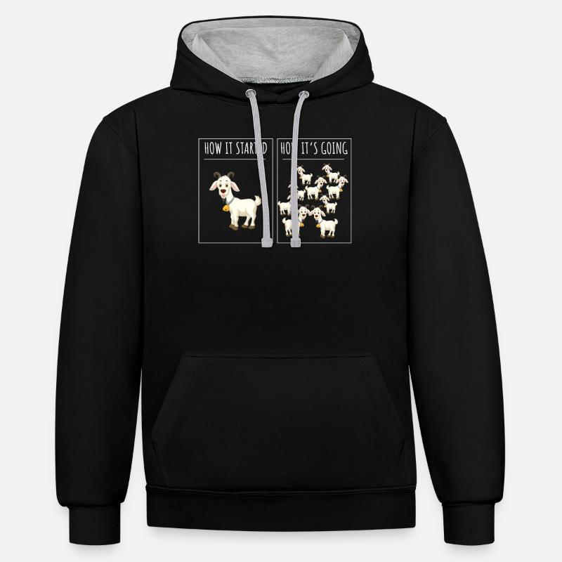 Chevrier, Chèvre, Chèvre - Sweat à capuche contrasté - noir/gris chiné