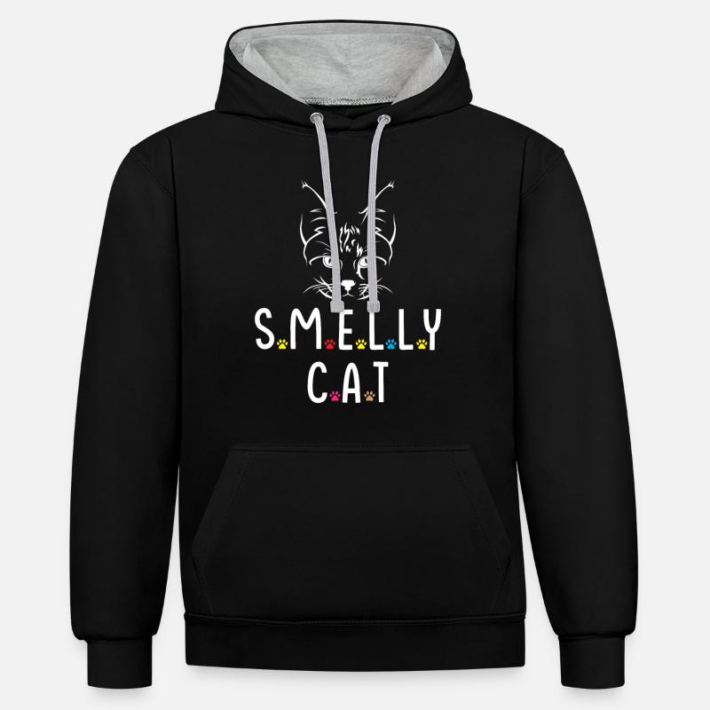 Chat malodorant - Sweat à capuche contrasté - noir/gris chiné