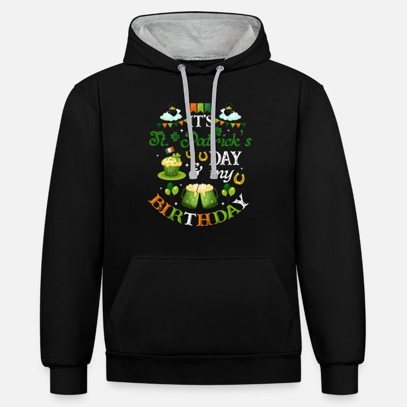 Anniversaire de la Saint-Patrick - Sweat à capuche contrasté - noir/gris chiné