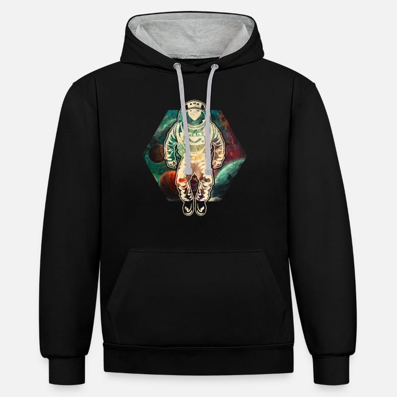 Astronaute dans l’espace - Sweat à capuche contrasté - noir/gris chiné