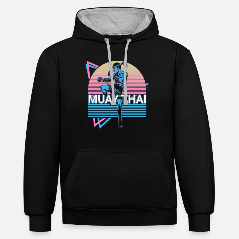 Muay Thai Rétro Cadeau - Sweat à capuche contrasté - noir/gris chiné