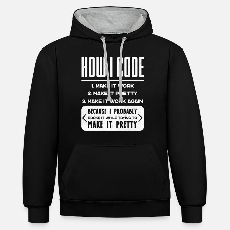 Programmeur, Code, Nerd, Programmation - Sweat à capuche contrasté - noir/gris chiné