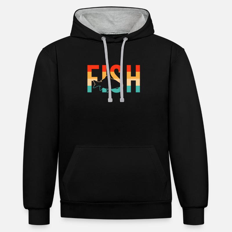 Poisson poisson - Sweat à capuche contrasté - noir/gris chiné