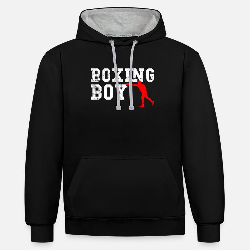 garçon de boxe - Sweat à capuche contrasté - noir/gris chiné