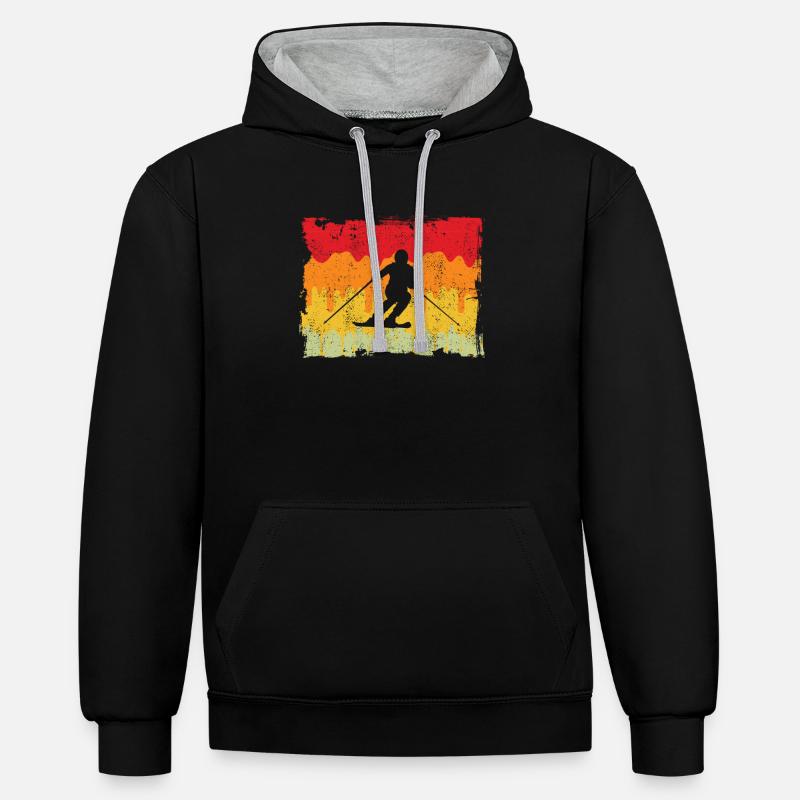 Ski Rétro - Sweat à capuche contrasté - noir/gris chiné