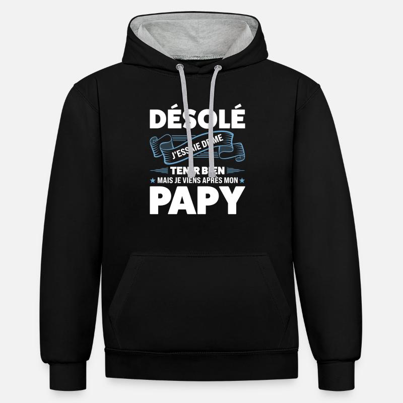 Papi Papi Famille Geschenk - Kontrast-Hoodie - Schwarz/Grau meliert