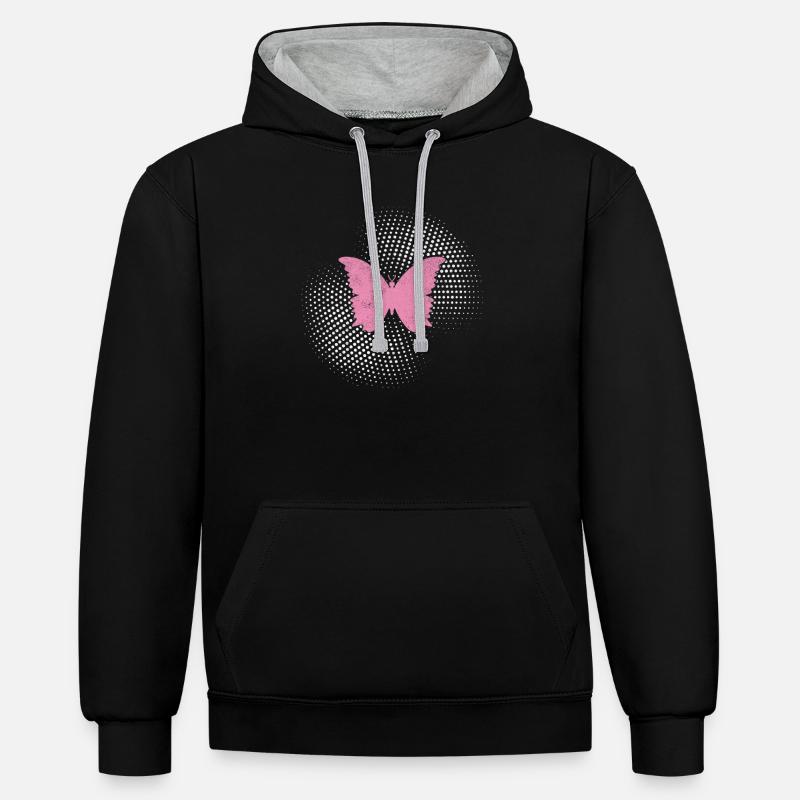 Papillon - Sweat à capuche contrasté - noir/gris chiné