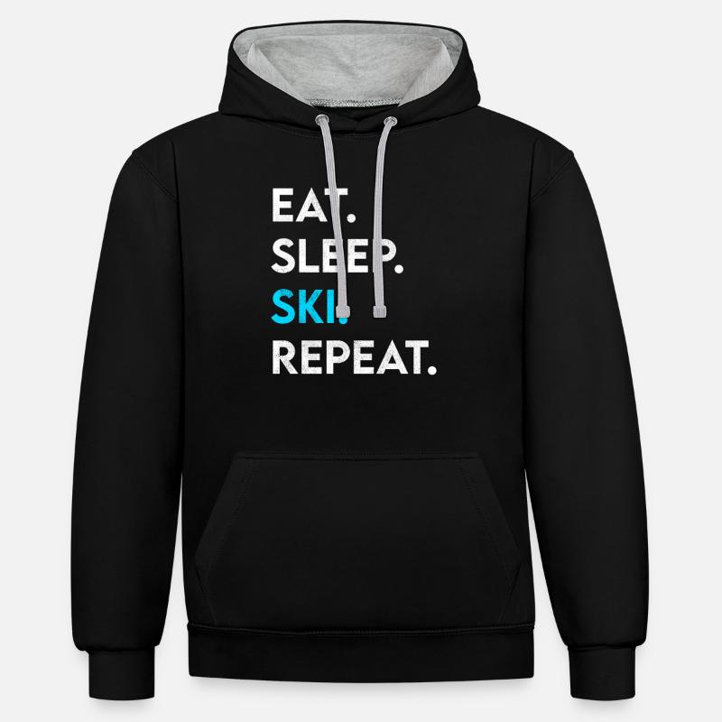 manger dormir ski répéter - Sweat à capuche contrasté - noir/gris chiné