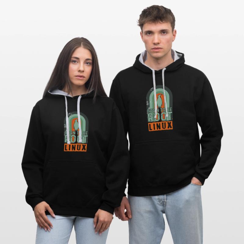 Born To Be Root Retro Linux Nerd Coding Geek Contrast hoodie