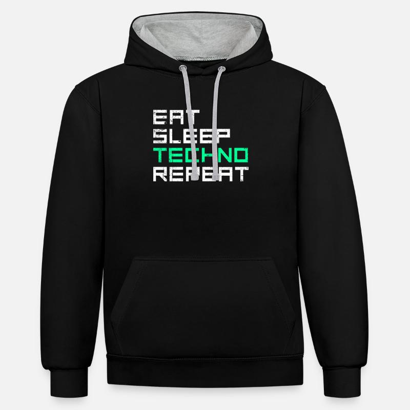 manger du sommeil techno répéter - Sweat à capuche contrasté - noir/gris chiné