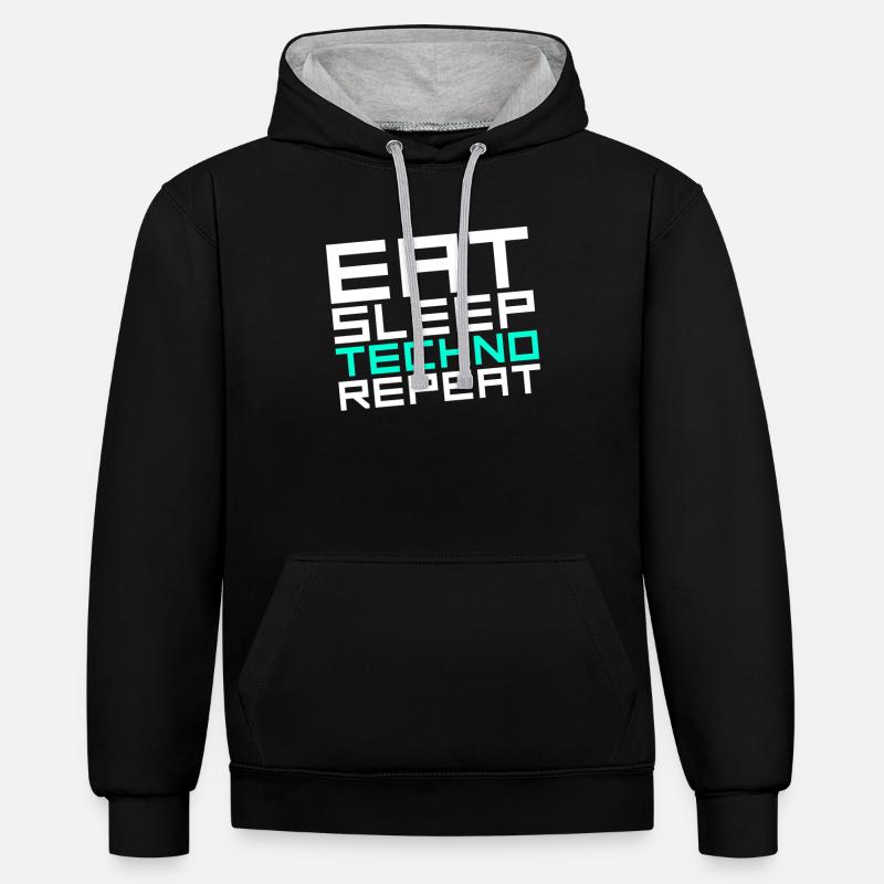 manger du sommeil techno répéter - Sweat à capuche contrasté - noir/gris chiné