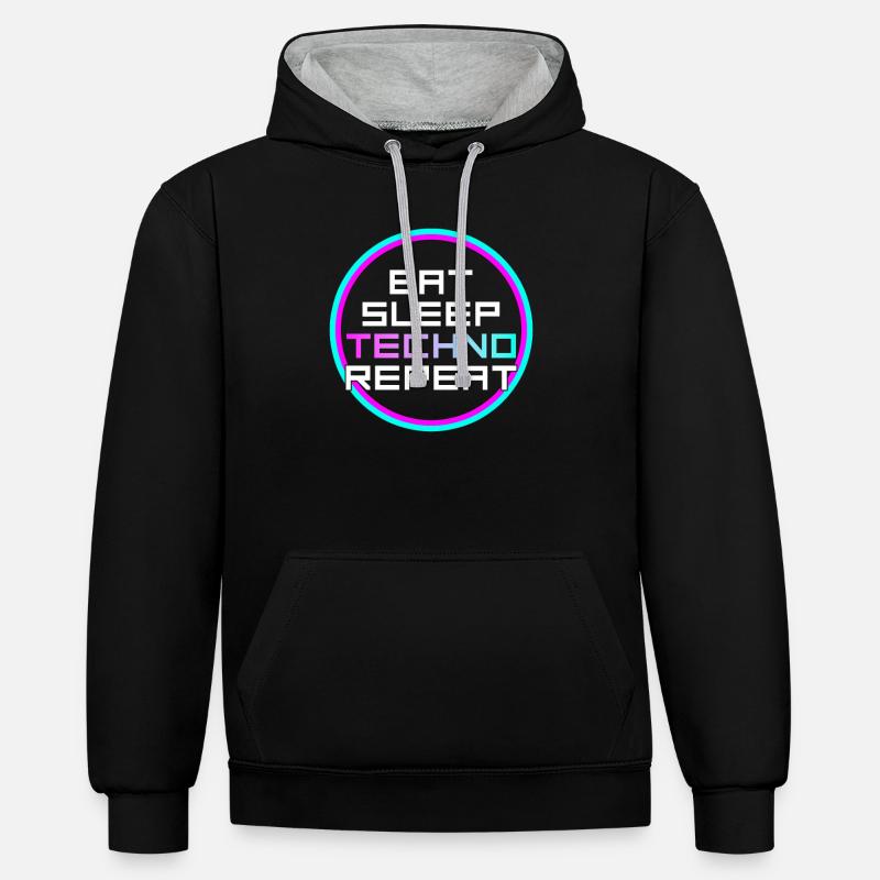 manger du sommeil techno répéter - Sweat à capuche contrasté - noir/gris chiné