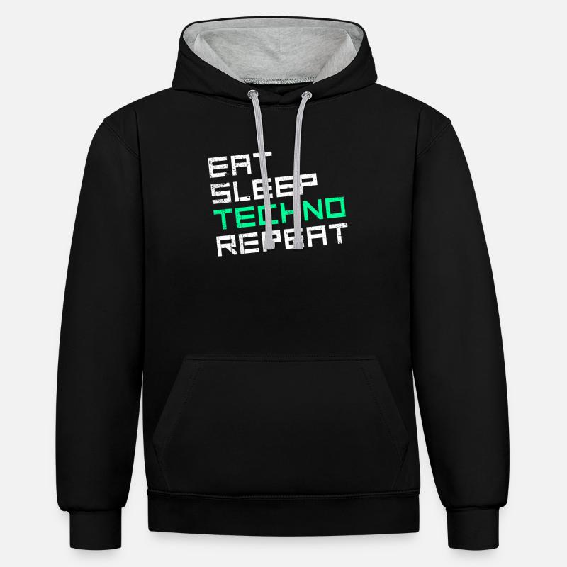 manger du sommeil techno répéter - Sweat à capuche contrasté - noir/gris chiné