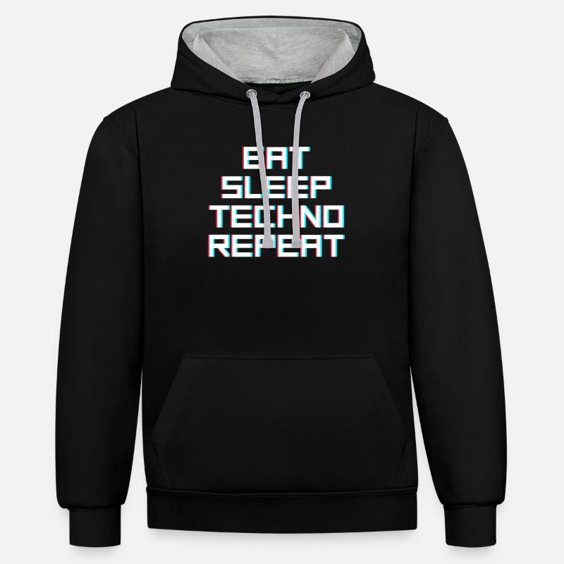 manger du sommeil techno répéter - Sweat à capuche contrasté - noir/gris chiné