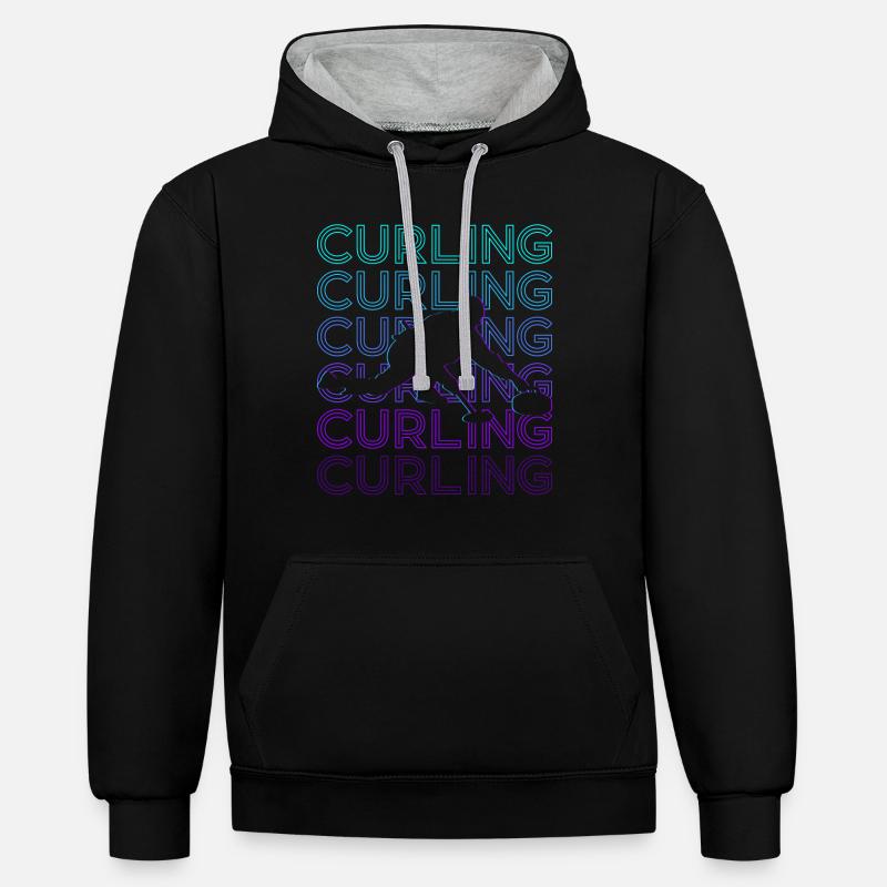 Cadeau rétro de curling - Sweat à capuche contrasté - noir/gris chiné