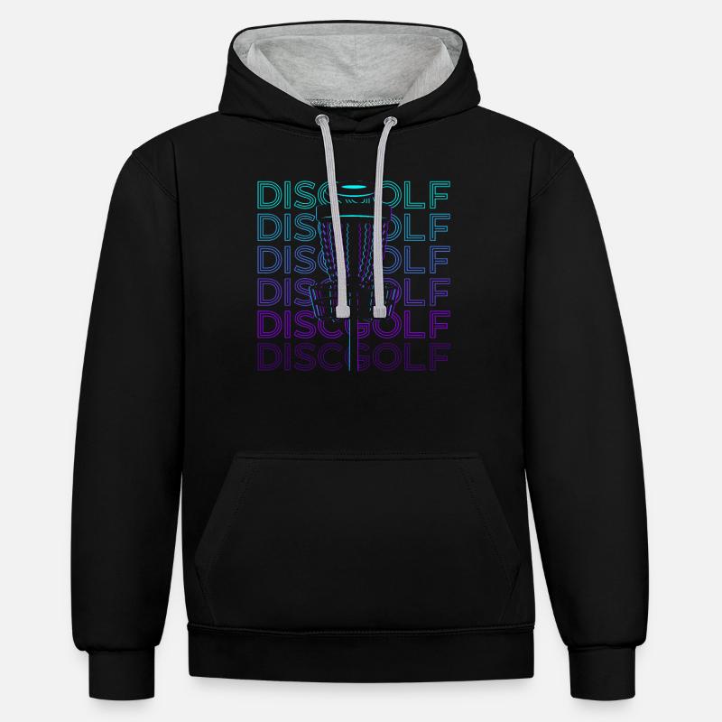 Disc Golf Retro Cadeau - Sweat à capuche contrasté - noir/gris chiné