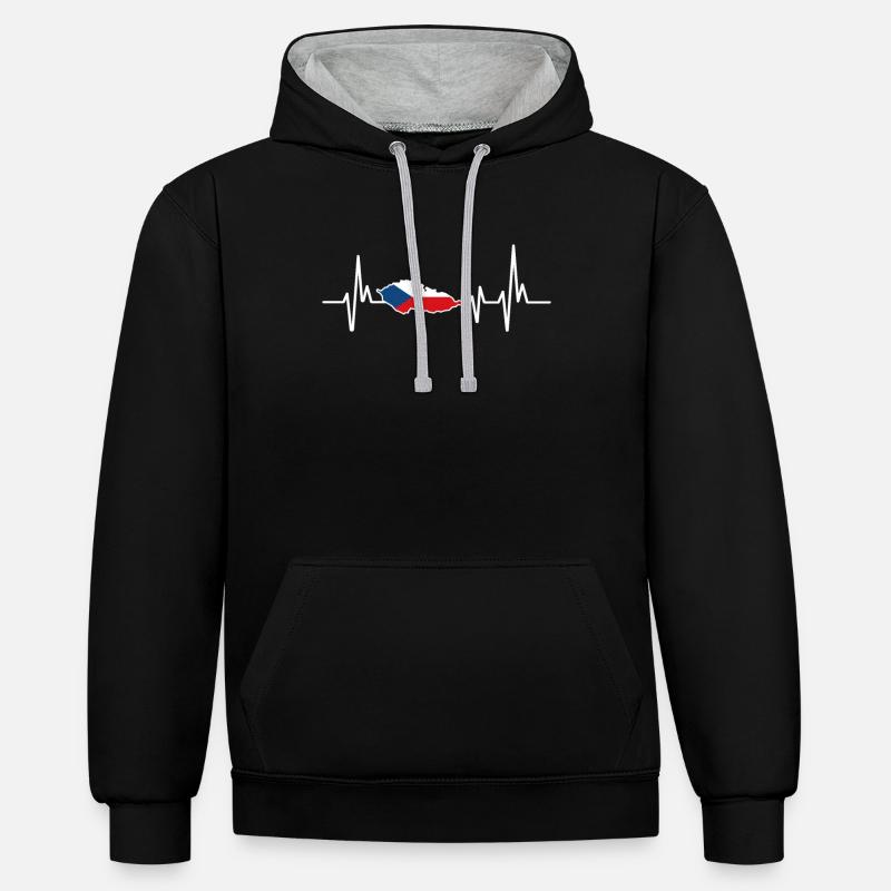 Heartbeat Design Drapeau tchèque - Sweat à capuche contrasté - noir/gris chiné