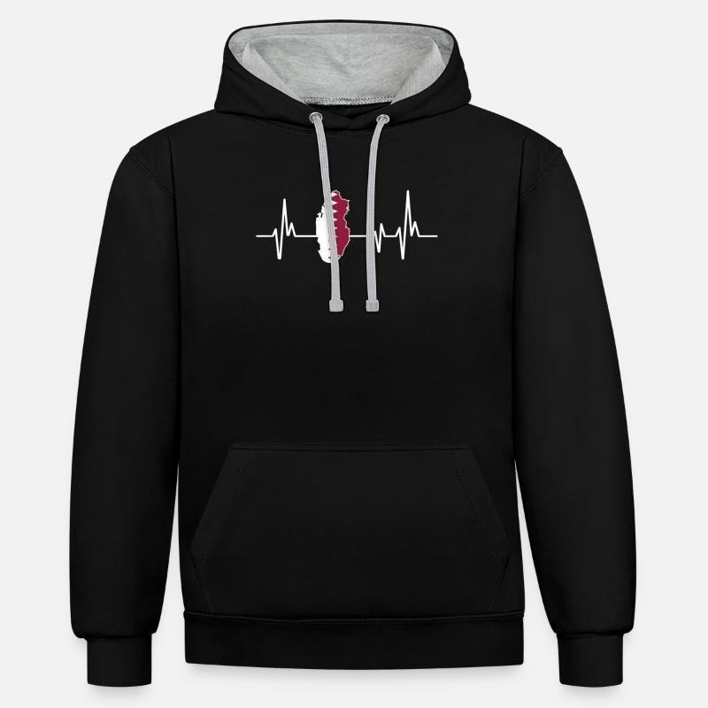 Heartbeat Design Drapeau qatari Qatar - Sweat à capuche contrasté - noir/gris chiné