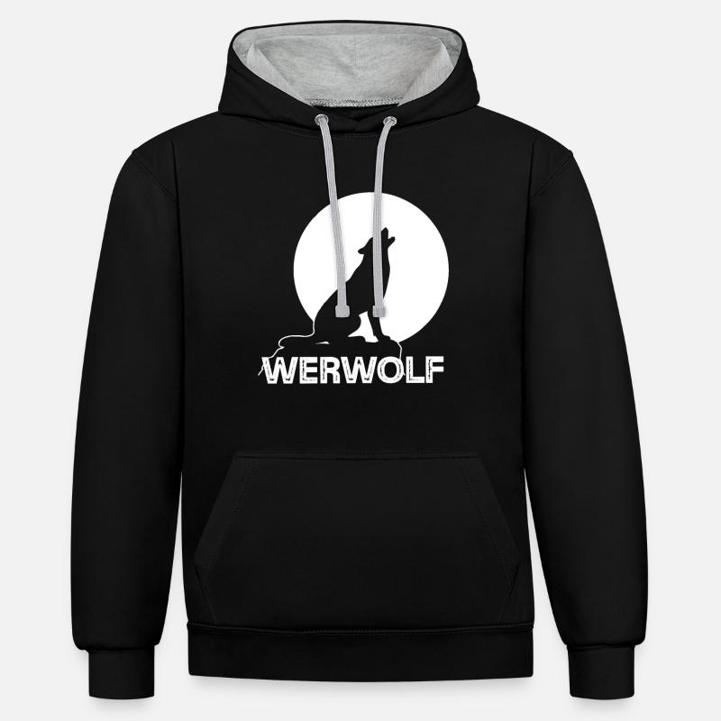 Werwolf Vollmond Wolf Wolfsrudel - Kontrast-Hoodie - Schwarz/Grau meliert