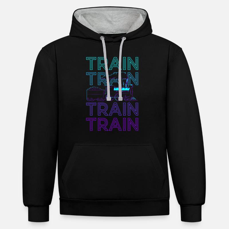 Train Rétro - Sweat à capuche contrasté - noir/gris chiné
