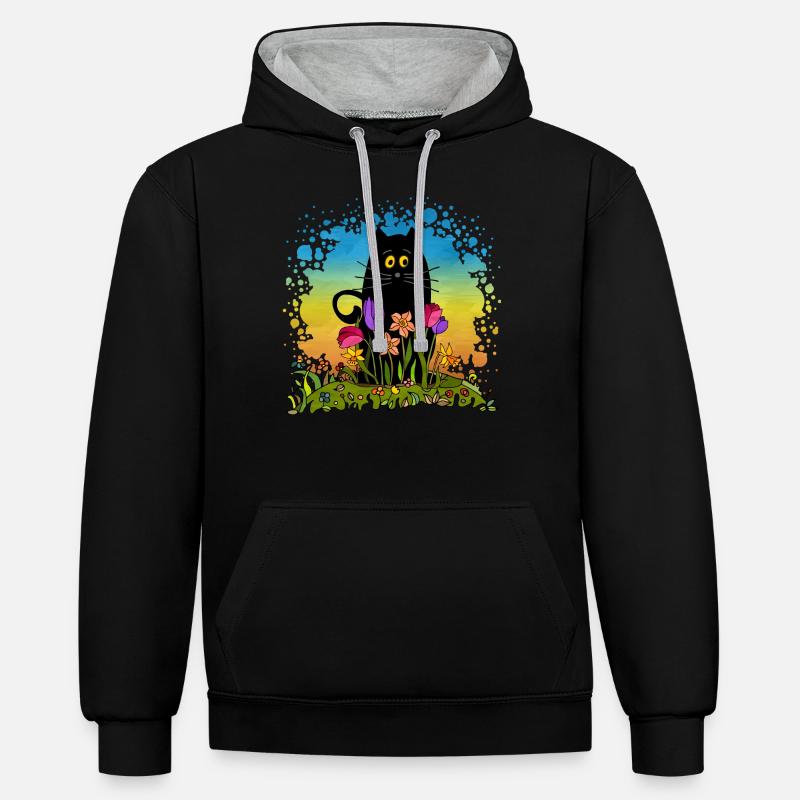 Chat - Sweat à capuche contrasté - noir/gris chiné