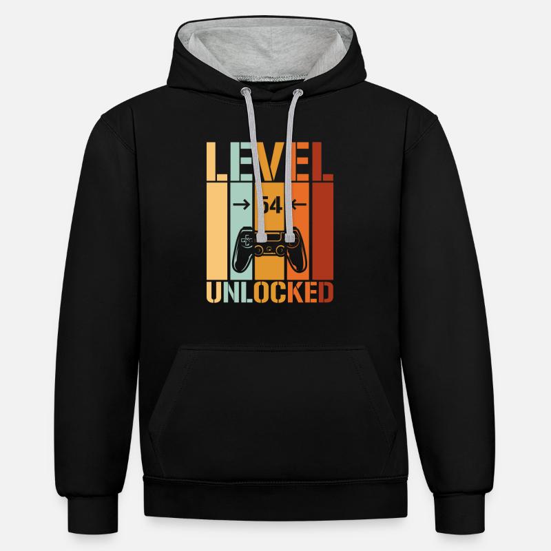 54e anniversaire Niveau 54 débloqué - Sweat à capuche contrasté - noir/gris chiné