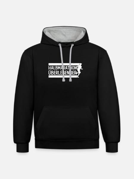 Halbmarathon Überlebender - Halbmarathon Läufer - Kontrast-Hoodie - Schwarz/Grau meliert