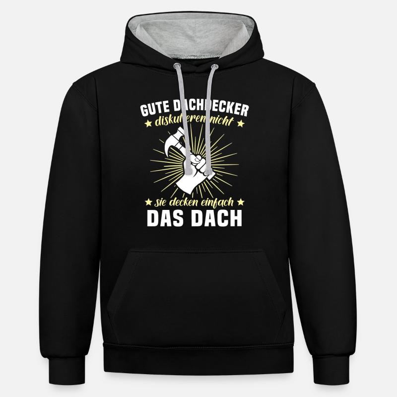 Dachdecker Dächer Decken Dachdecken - Kontrast-Hoodie - Schwarz/Grau meliert