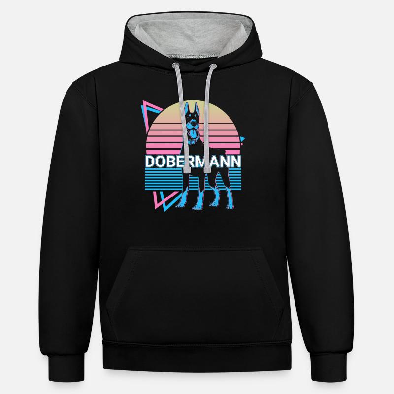 Doberman Rétro - Sweat à capuche contrasté - noir/gris chiné