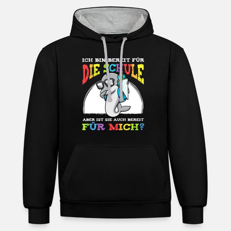 Schulkind Einschulung Delfin - Kontrast-Hoodie - Schwarz/Grau meliert