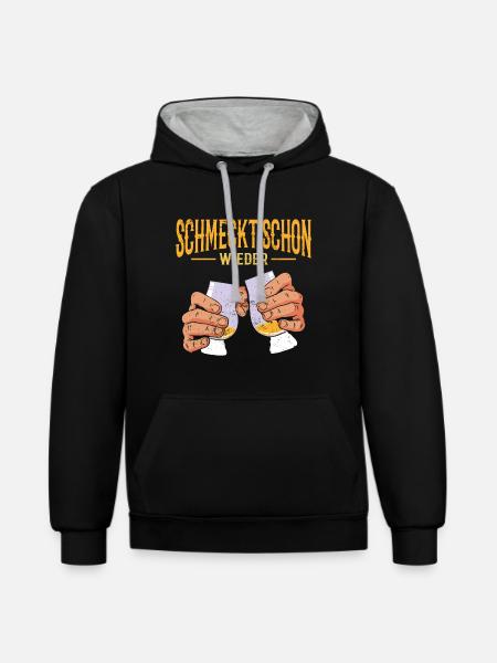 Whiskypedia Whiskey Single Malt - Kontrast-Hoodie - Schwarz/Grau meliert