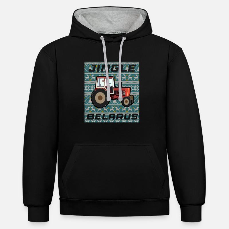 Traktor Pullover Weihnachten - Kontrast-Hoodie - Schwarz/Grau meliert