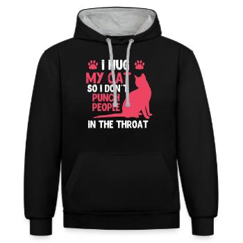 Ich Umarme Meine Katze, Damit Ich Keine Leute - Kontrast-Hoodie - Schwarz/Grau meliert - Vorne - Anna (173cm) & Nico (186cm)