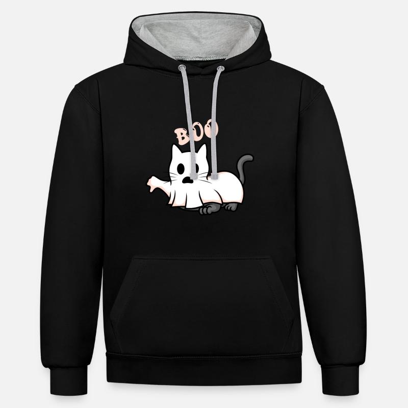 Boo Ghost Chat d’Halloween - Sweat à capuche contrasté - noir/gris chiné