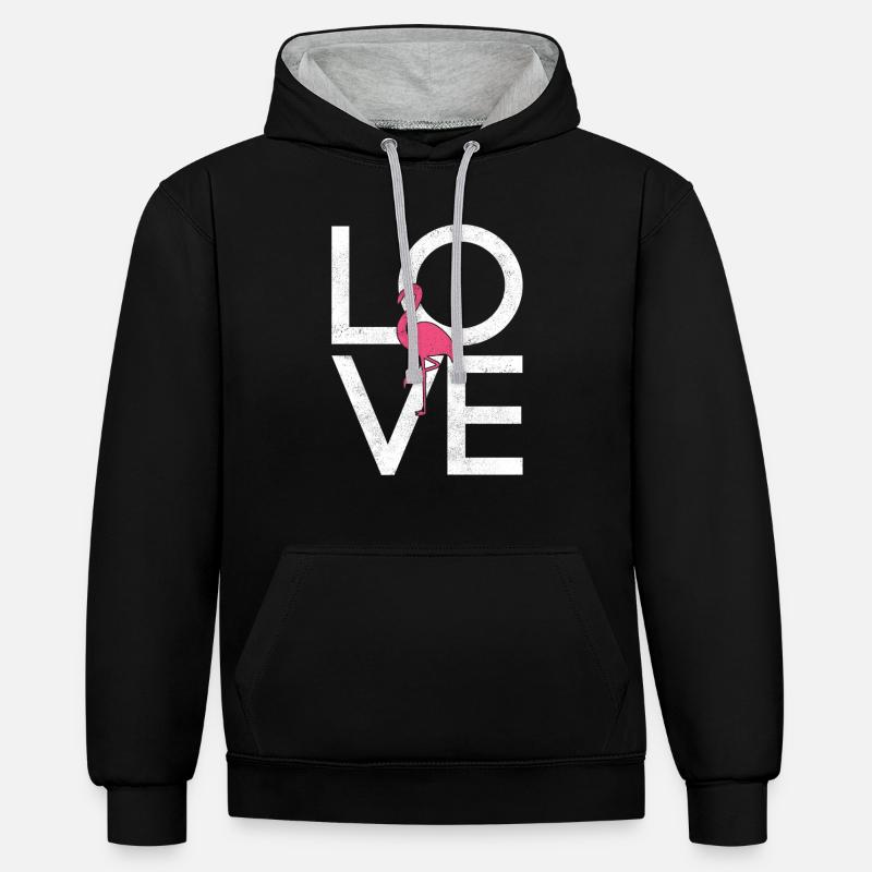 Flamant - Sweat à capuche contrasté - noir/gris chiné