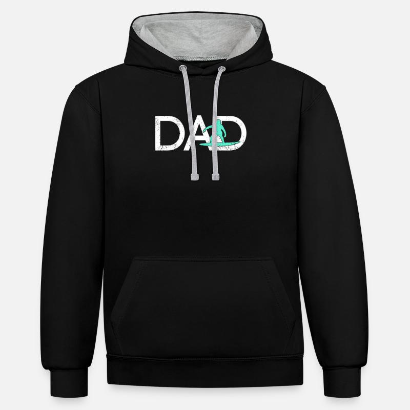 Papa surfeur - Sweat à capuche contrasté - noir/gris chiné