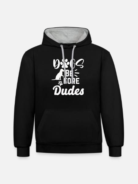 Hunde vor Kerlen - Kontrast-Hoodie - Schwarz/Grau meliert