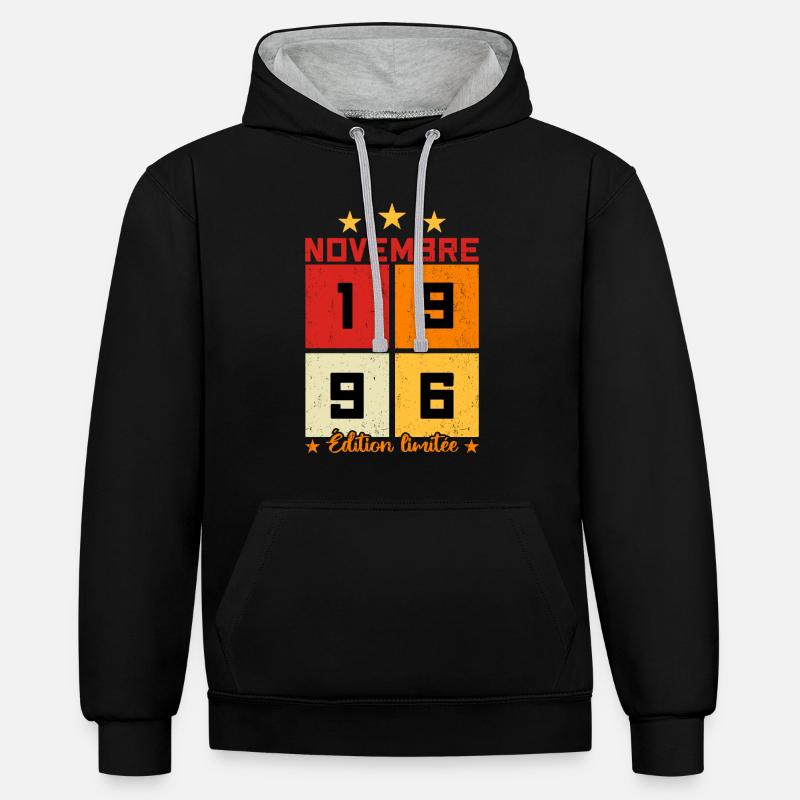 Novembre 1996 Édition limitée - Sweat à capuche contrasté - noir/gris chiné