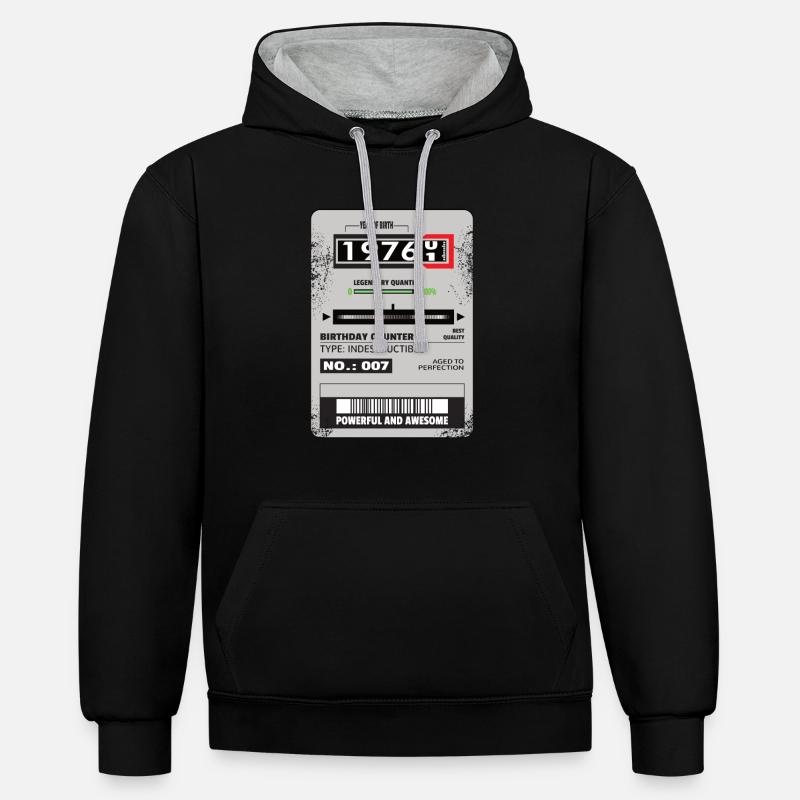 Compteur triphasé anniversaire 1976 cadeau - Sweat à capuche contrasté - noir/gris chiné