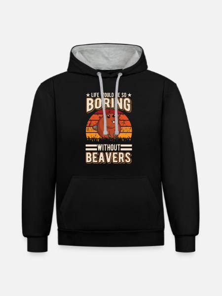 Biber Geschenk Biberdamm - Kontrast-Hoodie - Schwarz/Grau meliert