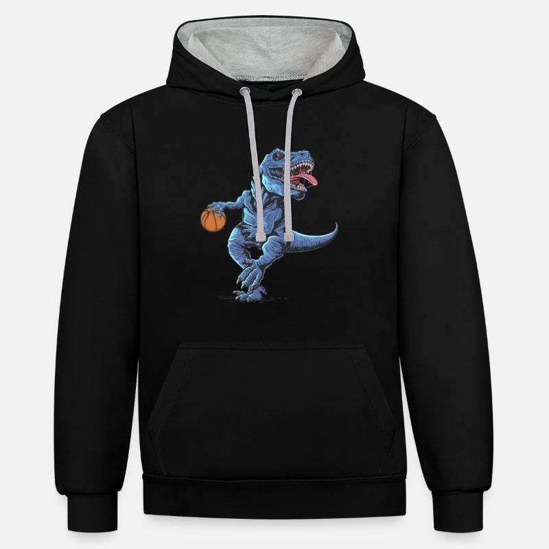 T-rex de basket-ball - Sweat à capuche contrasté - noir/gris chiné
